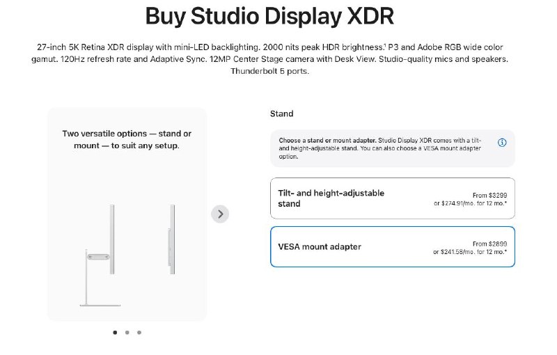 Apple 将不含支架的 Studio Display XDR 价格下调 400 美元Studio Display XDR 罕见降价苹果悄悄调整了定价，将带 VESA 支架转换器的版本降价 400 美元，显示器的入门价降至 2899 美元