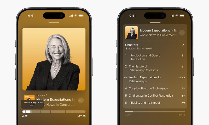 Apple Podcasts将支持自动生成章节和链接这两个功能将在目前处于开发者测试阶段的 iOS 26.2 版本中推出
