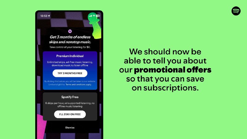 Spotify 已经准备好了一个应用程序来测试苹果的新规定这家流媒体公司在 Epic Games 诉苹果公司的重大裁决后，已经提交了 iOS 应用的更新根据一篇博文，Spotify 表示它已经提交了 iOS 应用的更新，此更新将让美国用户除了可以使用苹果的支付选项外，也可以使用其他支付方式