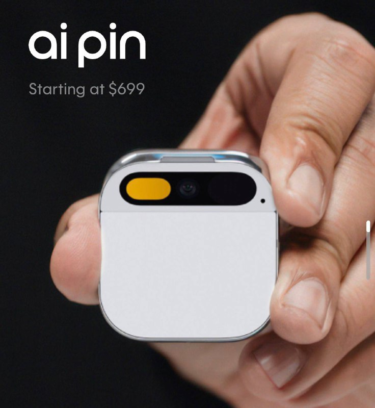 可穿戴设备Ai Pin即将发布，售价$699，每月需支付24美元的订阅费用由前苹果高管创办的公司Humane，已经造出了AI硬件，而且马上就会和消费者见面