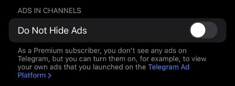 温馨提示：如果你是Telegram Premium 订户，可以在Telegram Business选项中重新开启『显示频道中的广告』😁🗒 标签: #Telegram 📢 频道: @GodlyNews1🤖 投稿: @GodlyNewsBot