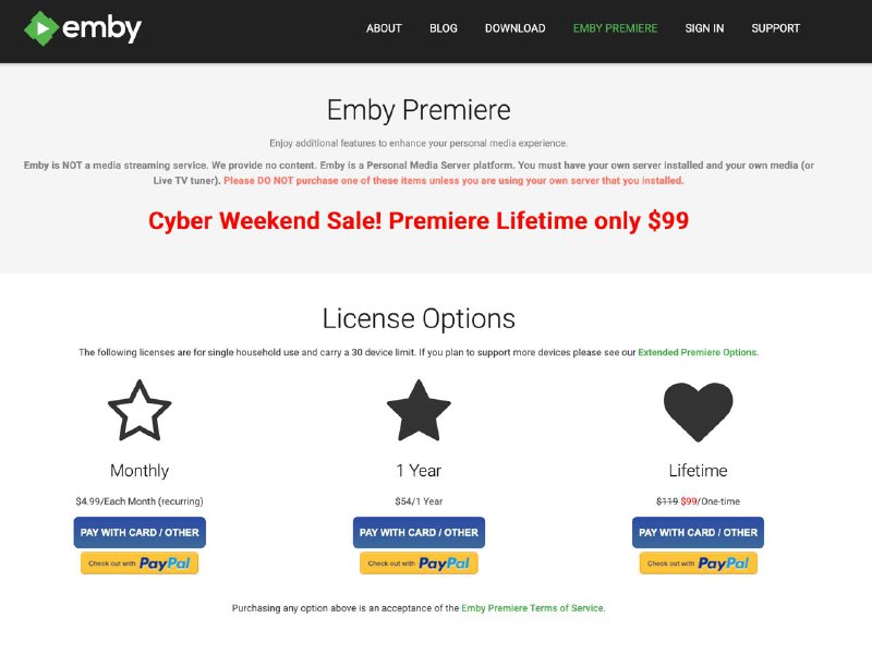 Emby Premiere网络星期一优惠官方客户端（播放器）$99 永久授权🗒 标签: #Emby #黑五 #网络星期一📢 频道: @GodlyNews1🤖 投稿: @GodlyNewsBot