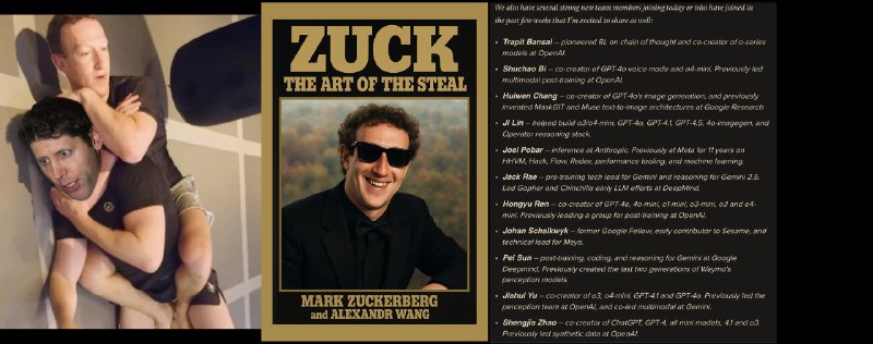 消息称，Meta 从OpenAI 挖走了核心科学家Jason Wei，此外Hyung Won Chung可能也已离职𝕏 网友灵魂提问：如果 OpenAI 真的已经掌握实现AGI的全部技术，为什么他们还会离开？Jason Wei：Scaling  Law联合作者及智能体模型与推理方向首席研究员Hyung Won Chung：代码生成模型Codex负责人，GPT-4、o系列和深度研究的核心架构师在两人之前，其实已有多名OpenAI核心成员被挖到Meta