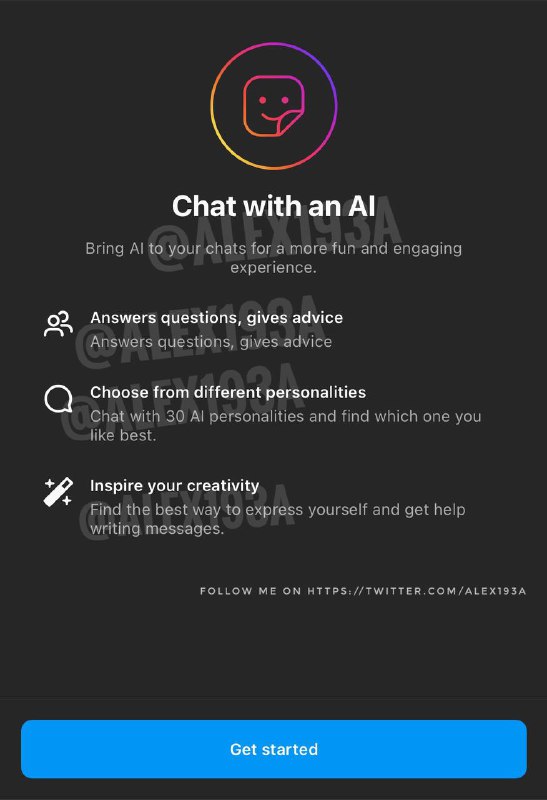 Instagram 正在测试一个 AI 聊天机器人，它提供了30 种个性进行选择🗒 标签: #Instagram #AI📢 频道: @GodlyNews1🤖 投稿: @Godlynewsbot
