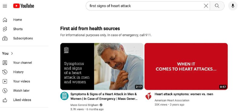 YouTube现在会在紧急情况下引导你观看正确的急救视频如果你在YouTube上搜索如果有人心脏病发作该怎么办，该平台现在会在搜索结果的最顶部显示可信的急救说明视频