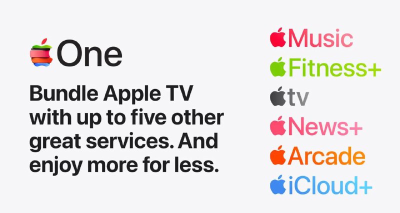 Apple One将更新Logo苹果今天为其 Apple TV 流媒体服务更新了logo和名称，似乎 Apple One 也即将进行更新