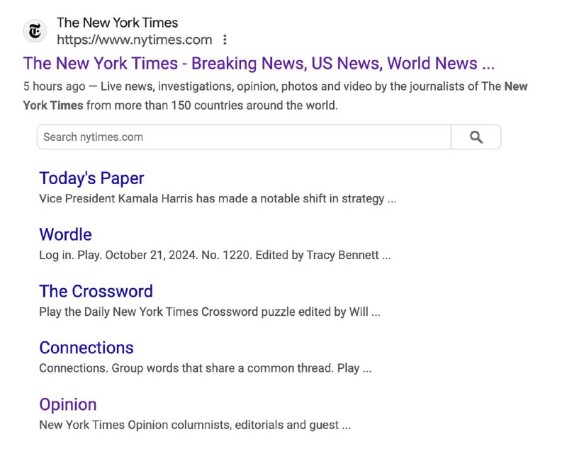 Google 取消了搜索结果中的额外搜索框看到 The New York Times 链接下方的小搜索框了吗？ 这就是 Google 要拿走的东西