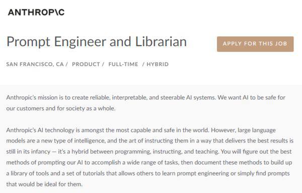 ChatGPT热潮下“提示工程师”成热门职业，年薪高达34万美元！不是计算机专业也能做随着聊天机器人ChatGPT热潮席卷全球，每个人都在谈论它背后的AI技术，每个人都在担心自己会不会被AI替代，但很少有人注意到，这项技术带来的新就业岗位