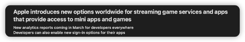 苹果公司允许游戏流媒体服务进入App Store从今天开始，苹果公司将开放其App Store，允许游戏流媒体应用和服务进入