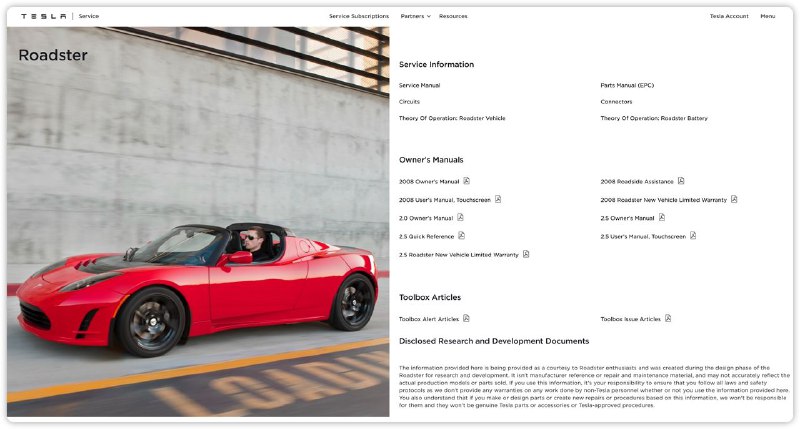 特斯拉开源了初代Roadster跑车的设计和工程文件【含原理图】马斯克宣布，特斯拉现已“完全开源”其初代 Roadster 跑车的设计和工程