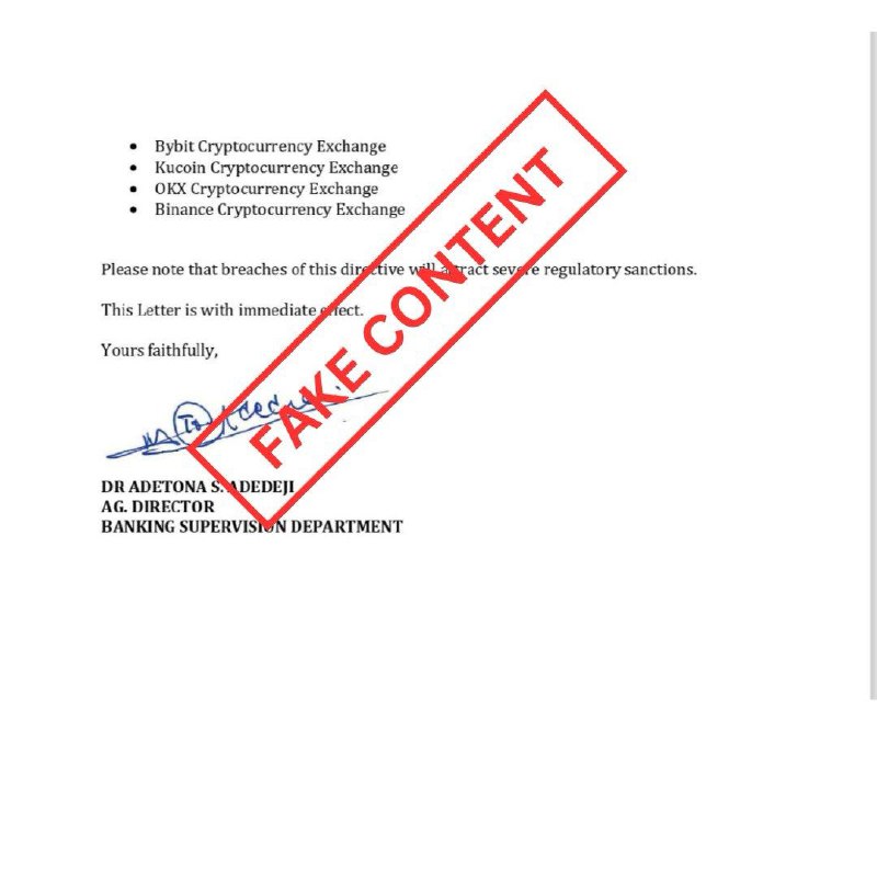 尼日利亚央行否认将实行“断卡行动”尼日利亚中央银行（CBN）否认了其发布了一项指令，要求所有银行和金融机构识别与加密货币交易所进行交易的个人或实体，并确保此类账户在六个月内处于无借记（PND）指令中