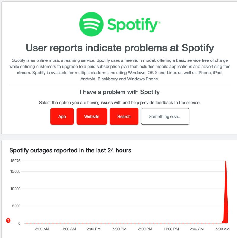 Spotify 出现大范围故障🗒 标签: #Spotify📢 频道: @GodlyNews1🤖 投稿: @GodlyNewsBot