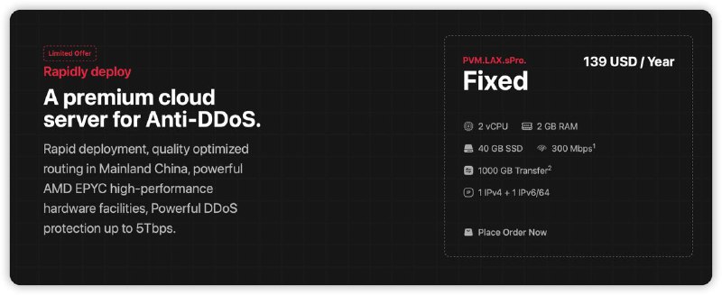 DMIT 黑五：洛杉矶5Tbps+高防，中国大陆优化｜ EPYC 7402P｜年付$139（附测评）CPU: AMD EPYC 7402P 24-Core Processor和CREATOR同款（售价$260），配置更高，去程由为Cloudflare MagicTransit，回程三网GIA，建站机买这个就不用再溢价近一千块去收未涨价前的$106 / $113款LAX CREATOR了订阅 newsletter 第一时间获得 博客 内容更新🗒 标签: #DMIT #黑五 #Blog📢 频道: @GodlyNews1🤖 投稿: @GodlyNewsBot