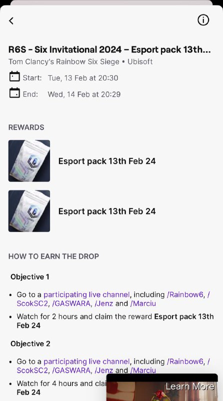 观看R6 Twitch 直播，获取掉宝奖励