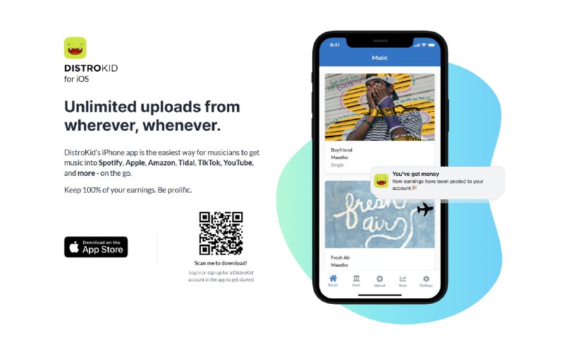 世界上最大的独立音乐发行商—DistroKid，已在App Store上推出