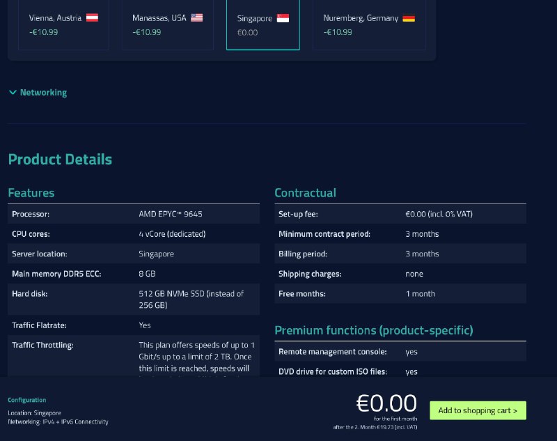 服务器提供商Netcup圣诞盲盒推出新加坡机房€19.73/月，AMD EPYC™ 9645，4C8G，每月2TB的1 Gbps/s 高速流量，超出后限速5 Mbit/s🗒 标签: #Netcup📢 频道: @GodlyNews1🤖 投稿: @GodlyNewsBot