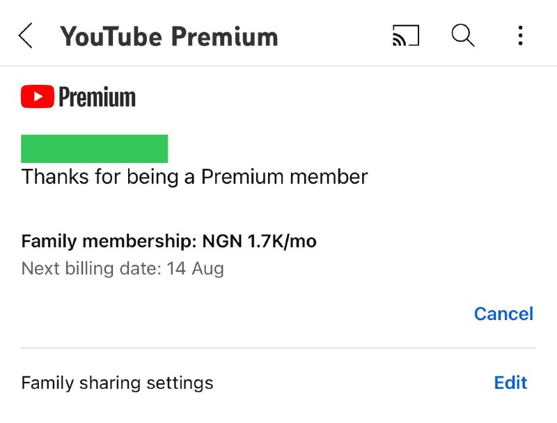尼日利亚 YouTube Premium 续费成功，似乎暂未受到 锁卡 和 强制清退 的影响🗒 标签: #YouTube #尼日利亚📢 频道: @GodlyNews1🤖 投稿: @GodlyNewsBot