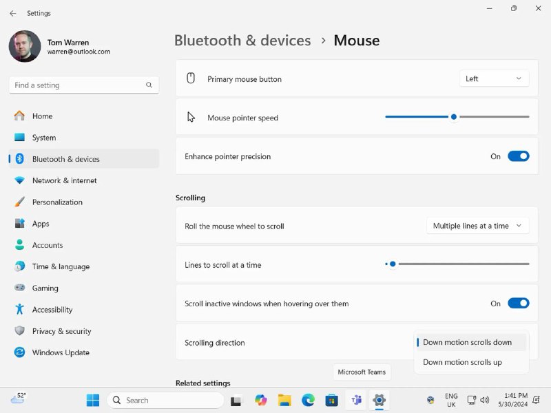 Windows 将优化鼠标设置，可轻松关闭“增强指针精度”功能，并且可以轻松改变鼠标滚动方向Windows 观察者 PhantomOfEarth 发现，微软正在悄悄地将这些选项添加到 Windows 11 的设置界面中