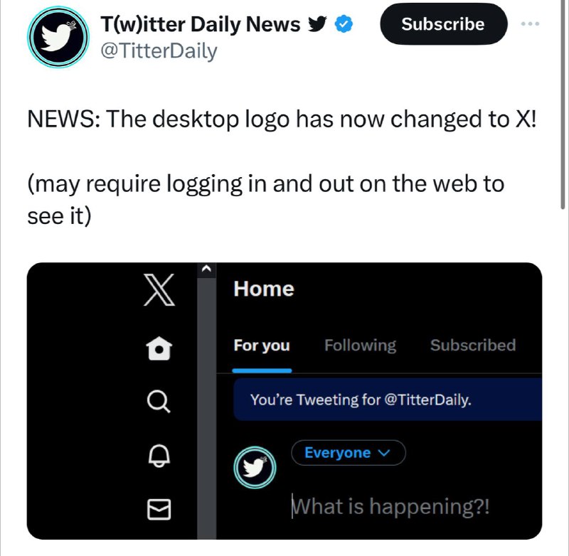 Twitter 新图标 X 已在桌面端上线🗒 标签: #Twitter📢 频道: @GodlyNews1🤖 投稿: @GodlyNewsBot