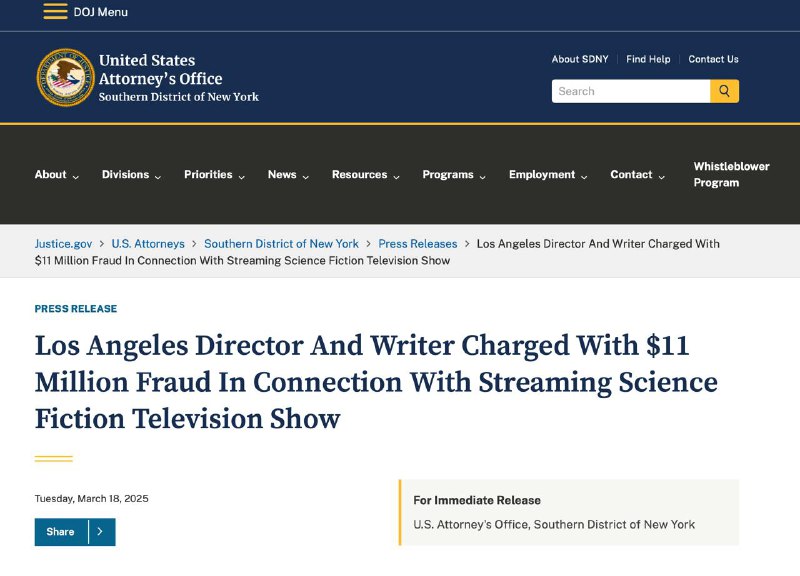 联邦指控导演因未完成的 Netflix 节目涉嫌 1100 万美元的欺诈据称，Carl Erik Rinsch 告诉 Netflix 他需要 1100 万美元来完成一部科幻剧，然后他把这些钱花在了股票、汽车和加密货币上