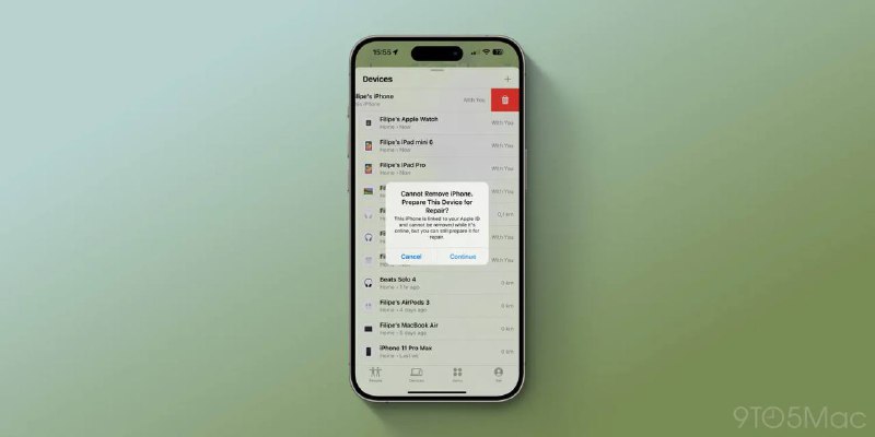 iOS 17.5 新增了一个“维修状态”，可以在将 iPhone 寄给苹果时保持“查找我的 iPhone”功能开启暂时请不要无故启用该状态至少目前为止，还没有明确的方法可以从维修状态中移除设备