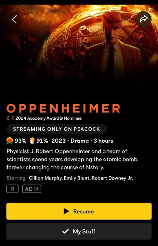 Oppenheimer已上线peacock tvvia Ikuyo Bocchi🗒 标签: #奥本海默 #Peacock 📢 频道: @GodlyNews1🤖 投稿: @GodlyNewsBot