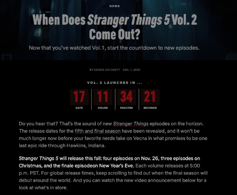 Netflix学坏了，《怪奇物语》不光分上下辑，大结局还要到新年夜才放出来11 月 26 日上线四集，圣诞节上线三集，跨年夜上线大结局