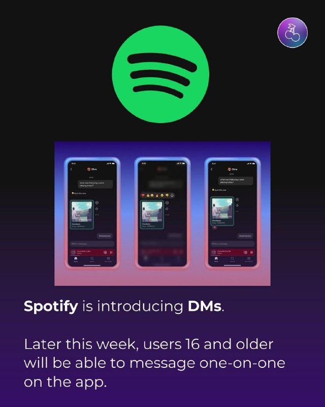 Spotify 将新增私信功能据 popbase 报道，Spotify 即将迎来私信功能 (DMs)