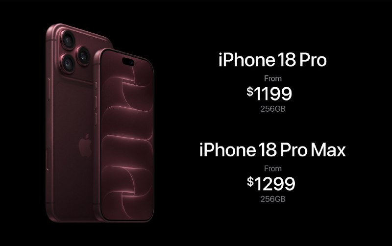 iPhone Handoff功能将支持同一个号码在两台手机上使用• iPhone 18 Pro 起售价$1199• iPhone 18 Pro Max起售价$1299• 多款新品配件• 9月18日正式发售🗒 标签: #Apple #iPhone📢 频道: @GodlyNews1🤖 投稿: @GodlyNewsBot