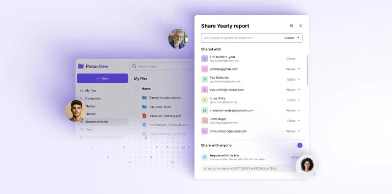 Proton Drive 推出基于端到端加密的高级共享选项Proton 今天推出了共享功能升级，在提升用户体验的同时，依旧保持高安全标准