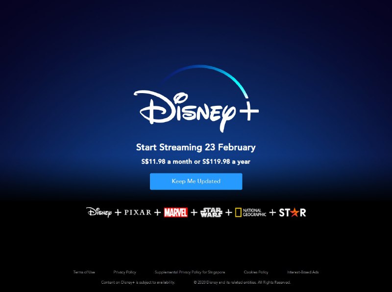 #DisneyDisney+ 新加坡将在2月23日开启服务.届时大量影片应该会支援中文字幕.Start Streaming 23 February ,S$11.98 a month or S$119.98 a year对比一下,美区$6.99/month or $69.99/year. 新加坡贵了22美元.价格解释频道:  @GodlyNews1