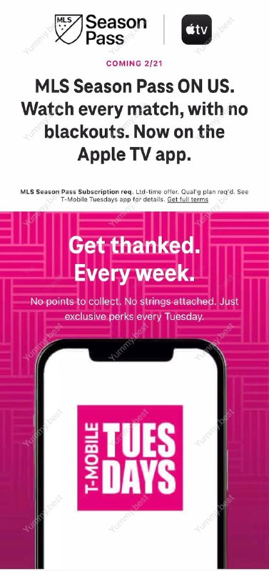 T-mobile 向所有用户免费提供苹果的MLS季票订阅T-Mobile今天宣布，苹果新的MLS季票订阅将免费提供给T-Mobile用户