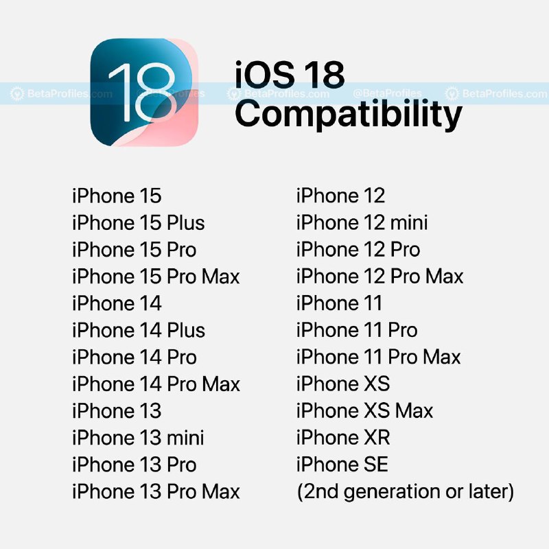 支持iOS 18设备列表🗒 标签: #Apple 📢 频道: @GodlyNews1🤖 投稿: @GodlyNewsBot