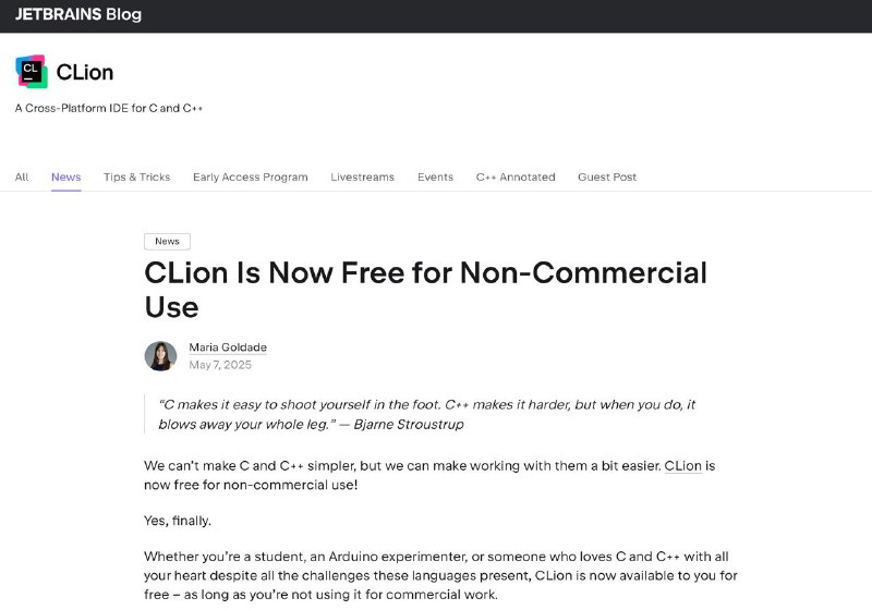 jetbrains 宣布：CLion现在可以免费用于非商业用途