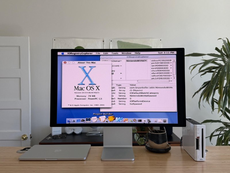 开发者成功将 Mac OS X 系统移植至 Nintendo Wii相关源代码已被上传至GitHub，供全球对系统改装感兴趣的技术人员研究开发者 Bryan Keller 近期成功将 Apple 早期操作系统 Mac OS X 10.0 Cheetah 移植到 Nintendo Wii 游戏主机上