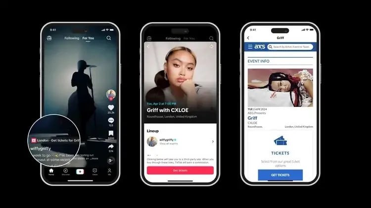 TikTok 与 AXS 合作，允许艺术家、场馆和音乐节在应用内销售演唱会门票据该公司称，这项功能最初在美国、英国、瑞典和澳大利亚上线，其他市场将在未定日期跟进