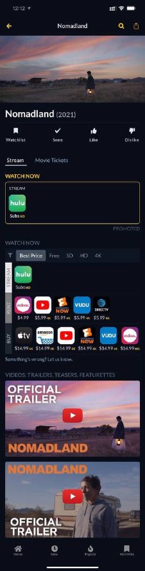 #片源检索  #JustWatchJustWatch: 一款免费的流媒体查询App,支持搭配智能电视/盒子使用. 👉 Features：   -  支持184+流媒体平台查询.   -  支持点击图标直接跳转至对应App观看页面.   -  对影片进行分类: 流媒体在线观看/租借/购买   -  直接添加观看列表,点击like或dislike,主页会根据你的喜好来推送.   -  支持片名搜索（中英皆可）需要注意的是,JustWatch只能检索一个地区.(例如选择美国后,检测出来的资源只显示在美国已上线的平台. 如果想在Netflix观看建议使用 unogse频道: @GodlyNews1