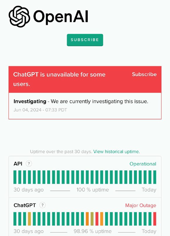 OpenAI 再次报告网络故障，涉及ChatGPT服务🗒 标签: #OpenAI #ChatGPT📢 频道: @GodlyNews1🤖 投稿: @GodlyNewsBot