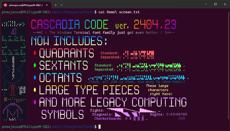 微软宣布 Cascadia Code 新字体：Nerd微软在开发 Windows Terminal 的时候一同开发了 Cascadia Code 等宽字体 