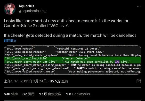 《反恐精英2》反作弊升级：检测到作弊者将直接终止比赛《反恐精英2》公布的同时，Valve 也宣布游戏的限量测试已经在进行中，玩家可以在《CS：GO》中查看自己是否已经加入测试