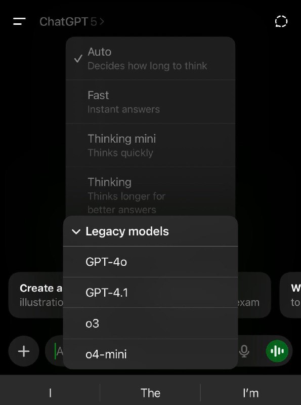 ChatGPT 现在允许订阅用户选择更多旧模型🗒 标签: #OpenAI #ChatGPT📢 频道: @GodlyNews1🤖 投稿: @GodlyNewsBot