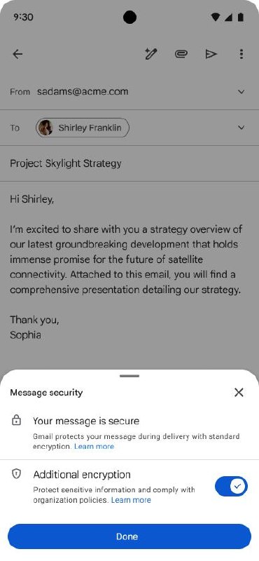 Gmail 端到端加密功能推送至 iOS 和 Android，Workspace 用户率先体验根据 Google Workspace 的更新公告，用户不再需要下载额外应用或使用独立邮件入口网站，即可在移动设备上处理加密电子邮件，现在此体验已直接内建于这两个平台上的 Gmail 应用程式中