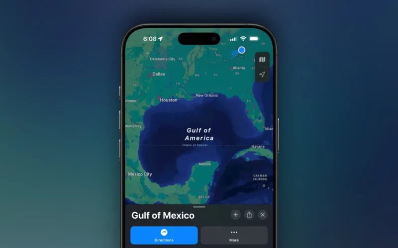 Apple Maps 跟随美国政府更名政策将「墨西哥湾」改为「美国湾」Apple 将在全球范围内更新Apple Maps，将「Gulf of Mexico」（墨西哥湾）改为「Gulf of America」（美国湾）
