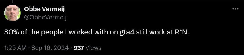 《GTA4》80%的老员工仍在R星开发《GTA6》前R星资深开发者Obbe Vermeij带来了好消息