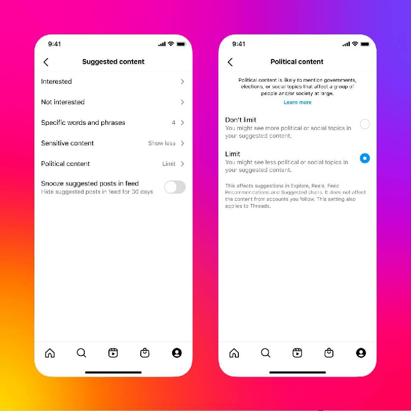 Instagram和Threads将不再主动推荐政治相关内容Meta 不希望自己的新应用 Threads 成为另一个 Twitter，充满激烈的政治辩论和由此产生的毒性
