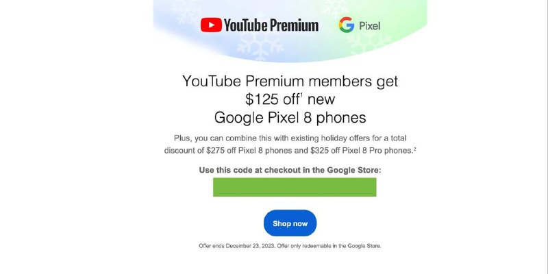 YouTube Premium 发放 125 美元 Pixel 8 Pro 折扣码，可与当前促销叠加使用YouTube Premium 正在向订阅者发送促销代码，该代码可在 Pixel 8 或 8 Pro 上减免 125 美元