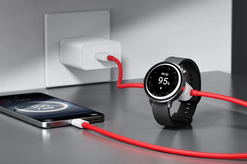 OnePlus（一加）新款USB 线可同时为手机和手表充电这条线最多能为单个设备提供 80W 的电力，连接一加手表时则能提供最高 67W 的电力