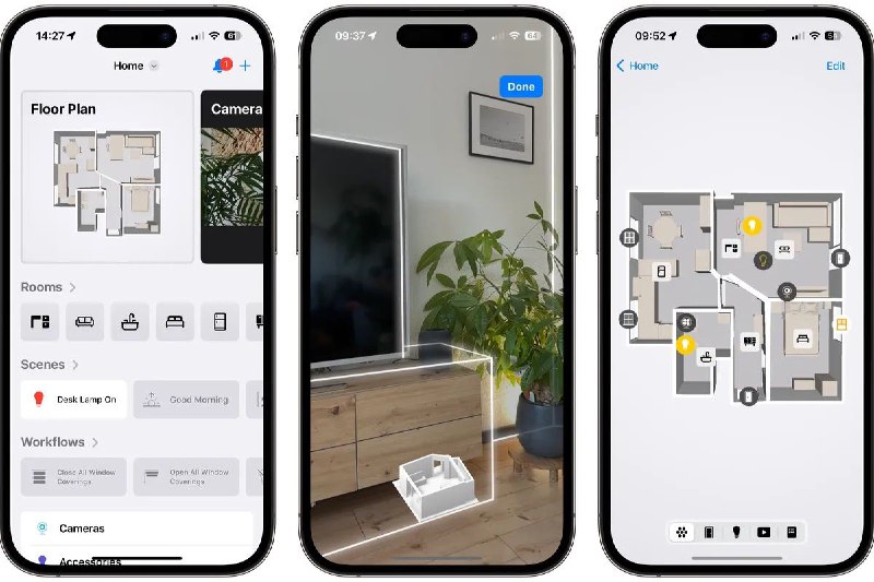 在互动地图中管理HomeKit智能设备用于控制Apple Home智能家居的第三方应用Controller for HomeKit 增加了一个新的Floor Plan功能，该功能增加了一个地图界面，用于与灯、锁、窗帘、传感器等连接设备进行交互