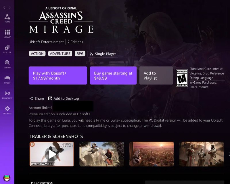 亚马逊现在允许你在其云游戏服务上购买游戏——但只有育碧的游戏亚马逊现在提供了在其Luna云游戏服务上购买游戏的功能，但新功能带来了一个很大的问题：但目前为止，您只能购买少数的育碧游戏