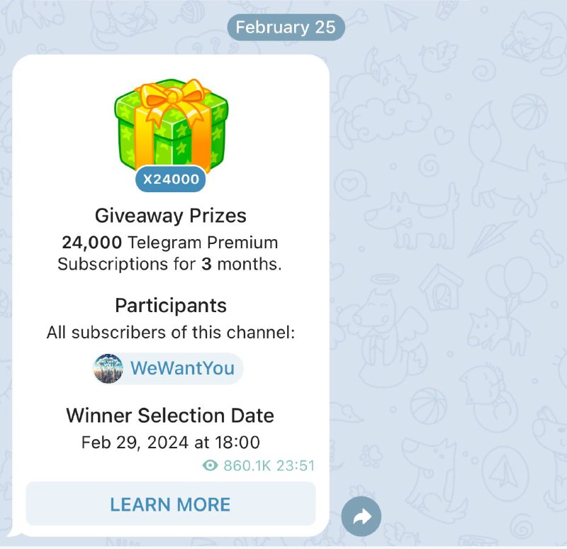 另一个抽奖：3个月的Telegram Premium ✖️24,000